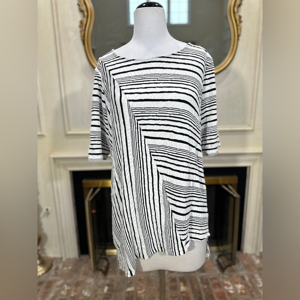 Ali Miles 1X Stripe Tunic Top – Artsy Lagenlook Minimalist Asymmetrical Abstract